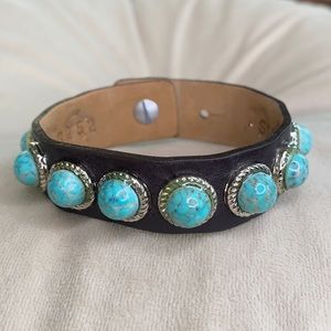 Italian Leather Cuff with Turquoise Stones…